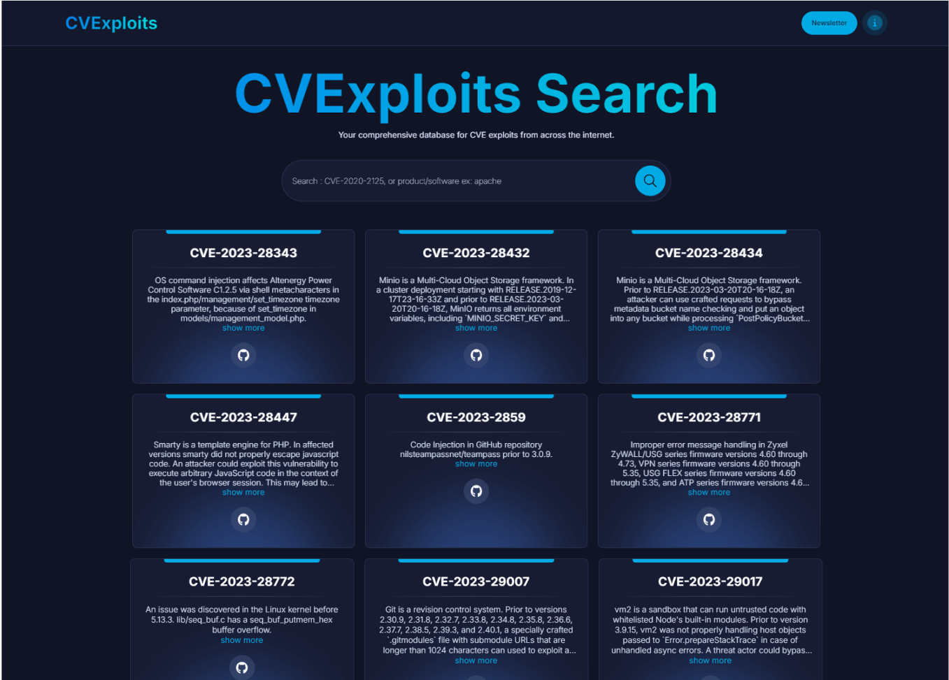 موقع CVExploits يوفر قاعدة بيانات شاملة للثغرات الأمنية CVE من مختلف المصادر.